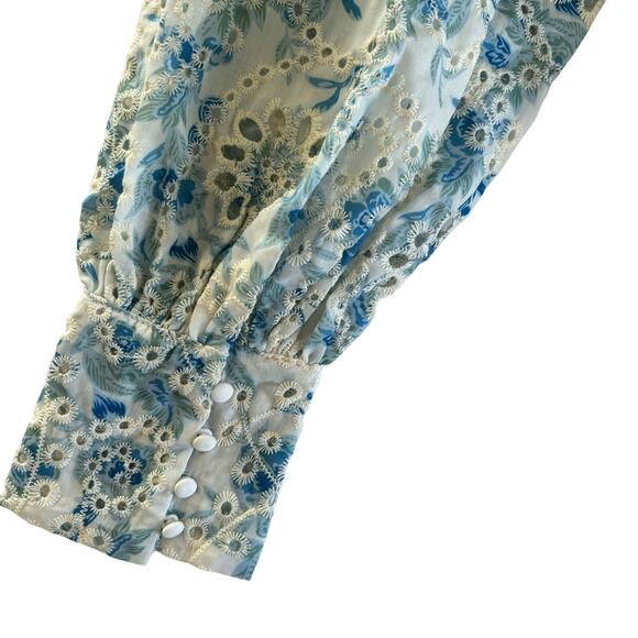 En Saison Claire Floral Blue Eyelet Open Front Long Sleeve Mini Dress Sz Medium - Picture 10 of 11